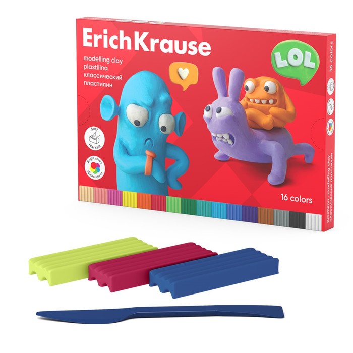 

Пластилин ErichKrause Jolly Friends со стеком 16 цветов 288 г
