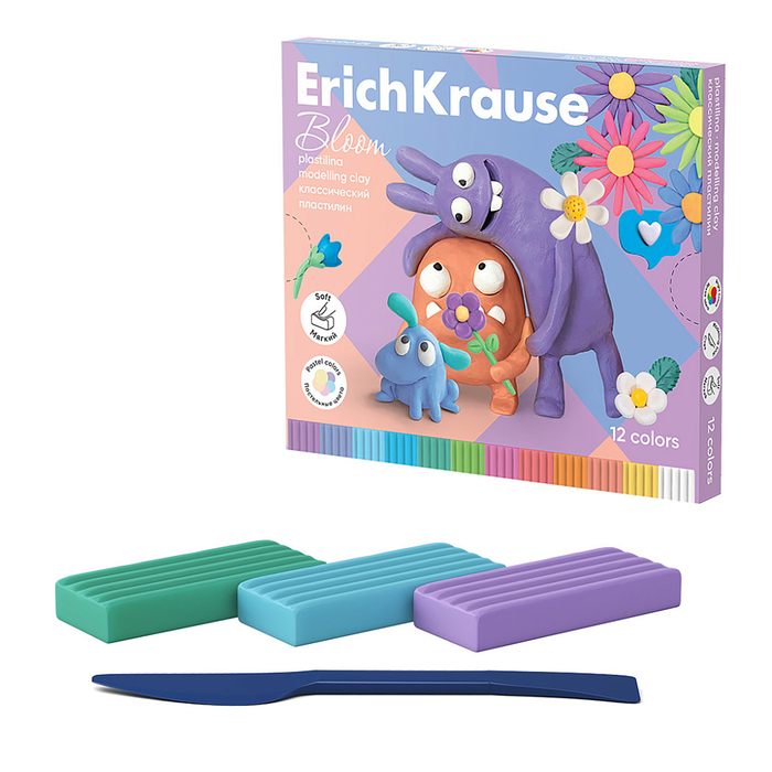 

Пластилин 12 цветов ErichKrause Jolly Friends Pastel Bloom со стеком 216 г