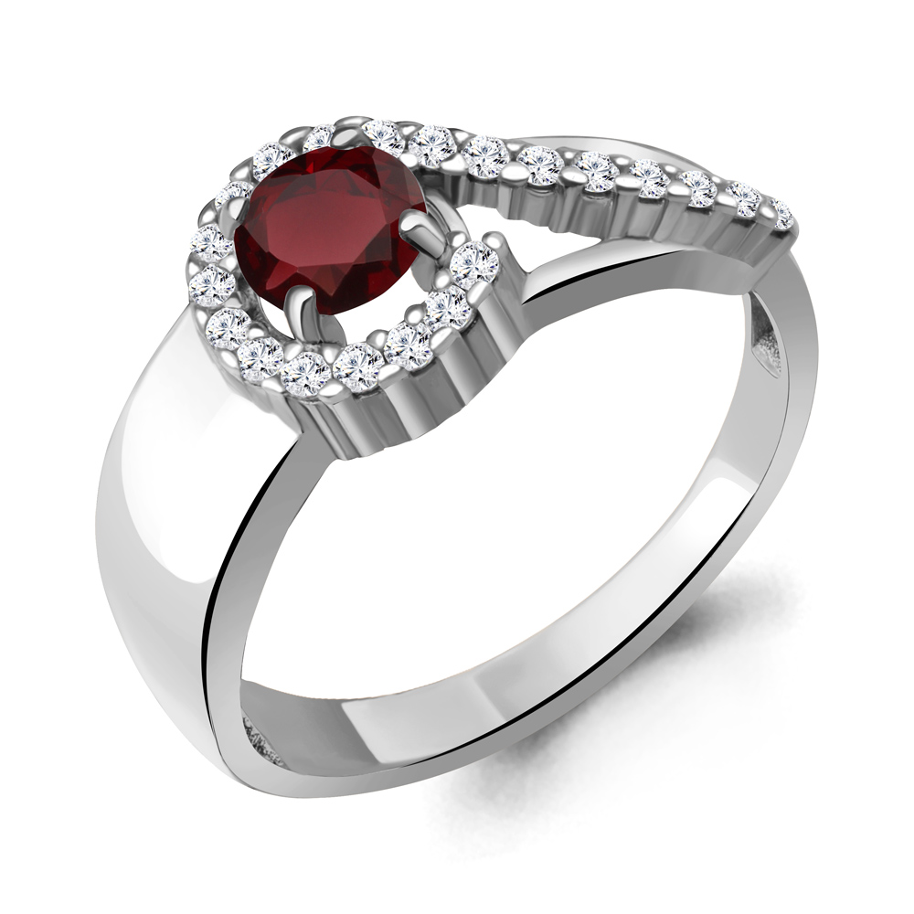 

Кольцо из серебра с гранатом/фианитом р., Aquamarine 6972203А, 6972203А_925_р