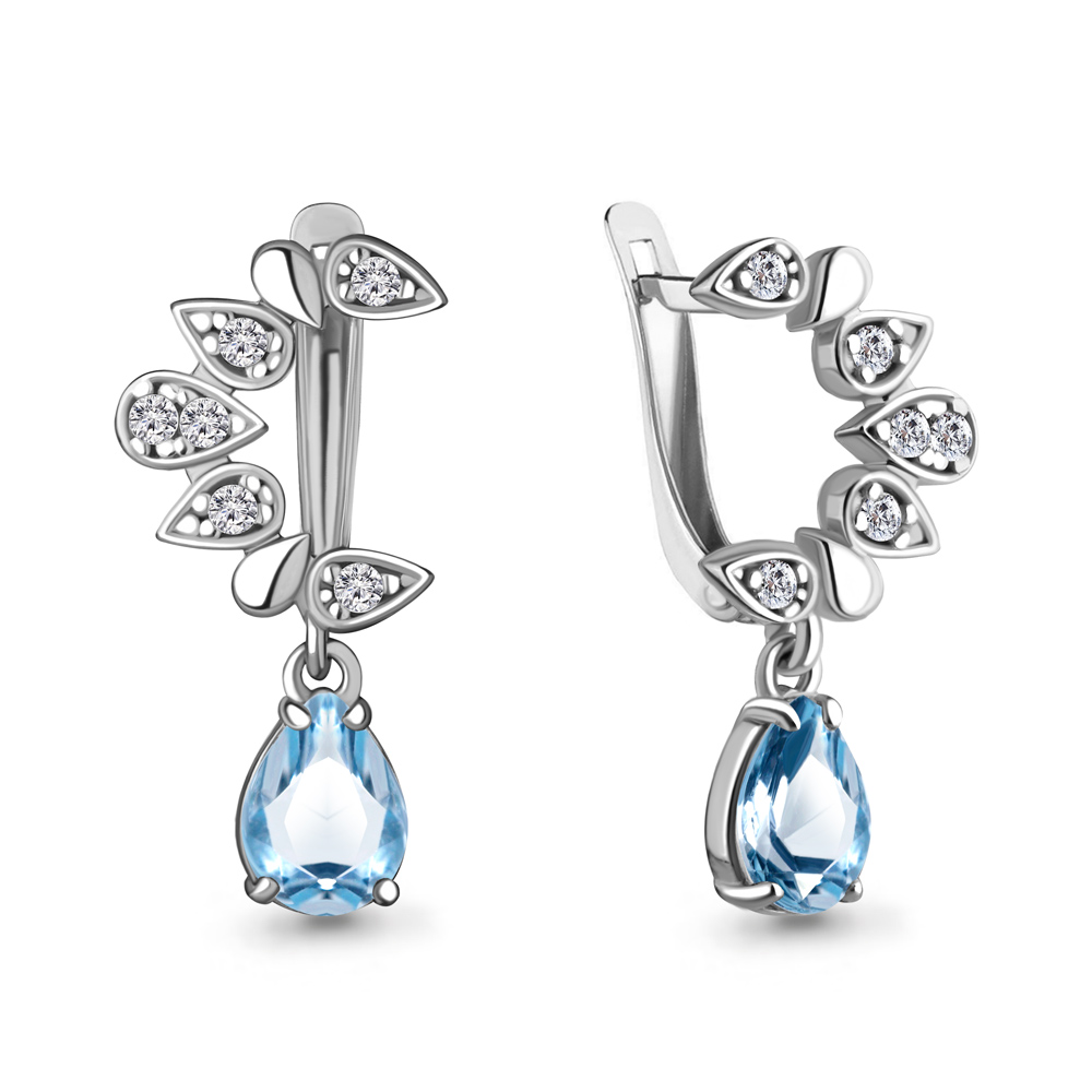 

Серьги подвески из серебра с топазом/фианитом Aquamarine 4758005А_925_р, 4758005А_925_р