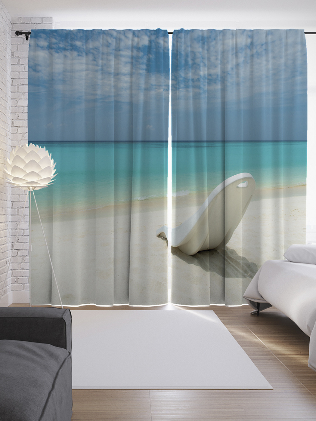 

Шторы с фотопечатью "Замечтался на пляже" из сатена, 290х265 см