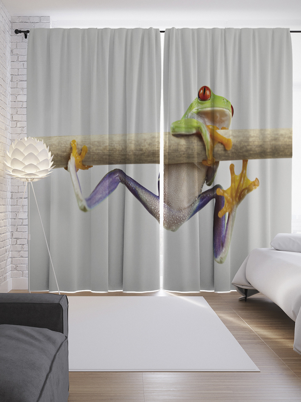 

Шторы с фотопечатью "Лягушка на ветке" из сатена, 290х265 см
