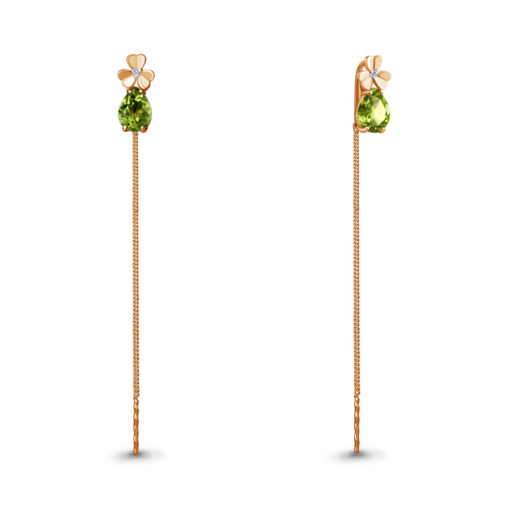 

Серьги продевки из красного золота с хризолитом, фианитом Aquamarine 4767807_585_кз, 4767807_585_кз