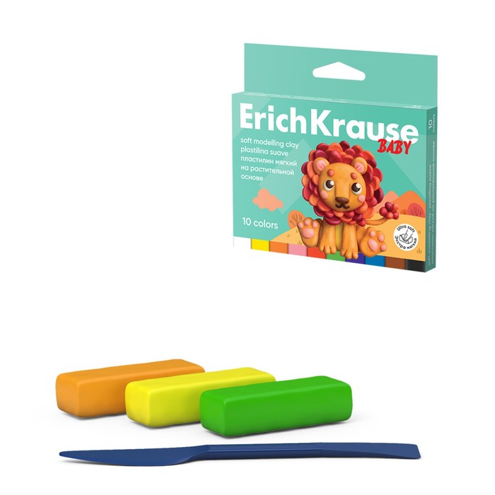 

Пластилин мягкий ErichKrause Baby на растительной основе с Алоэ Вера 10 цветов 150 г