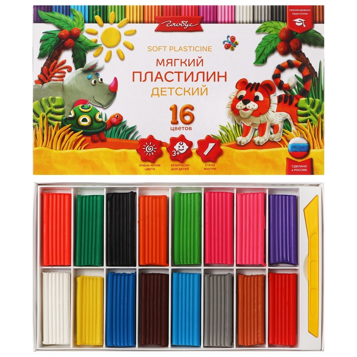 

Пластилин GLOBUS Детский мягкий 16 цветов 240 г