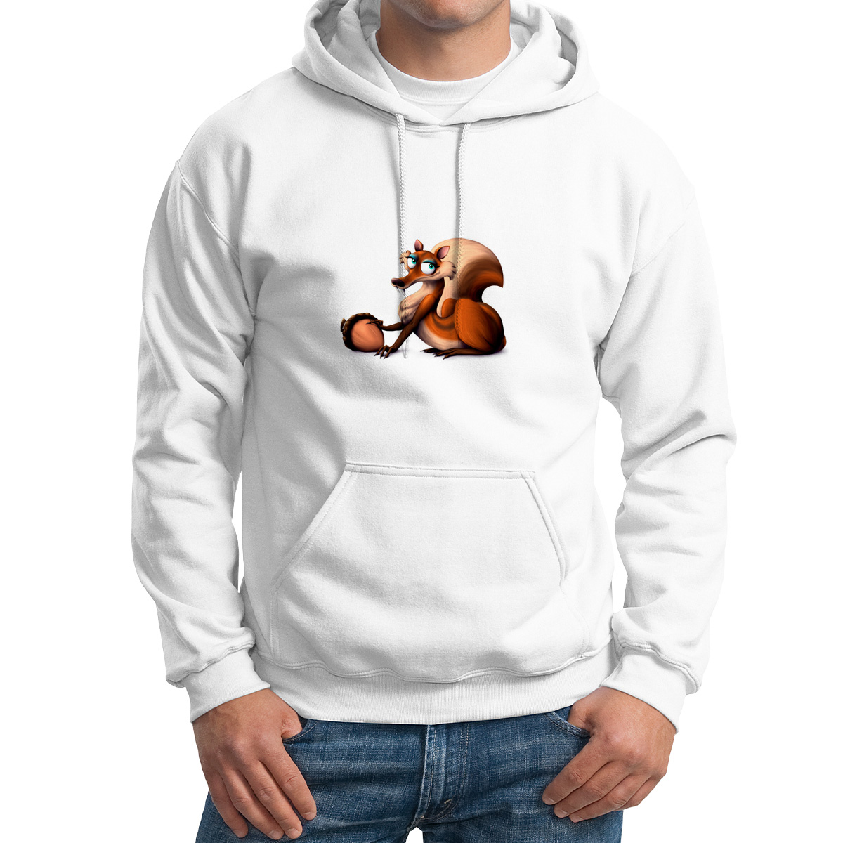 

Худи унисекс CoolPodarok Мультфильм.Белка с орехом белое 42 RU, Белый, M0501716