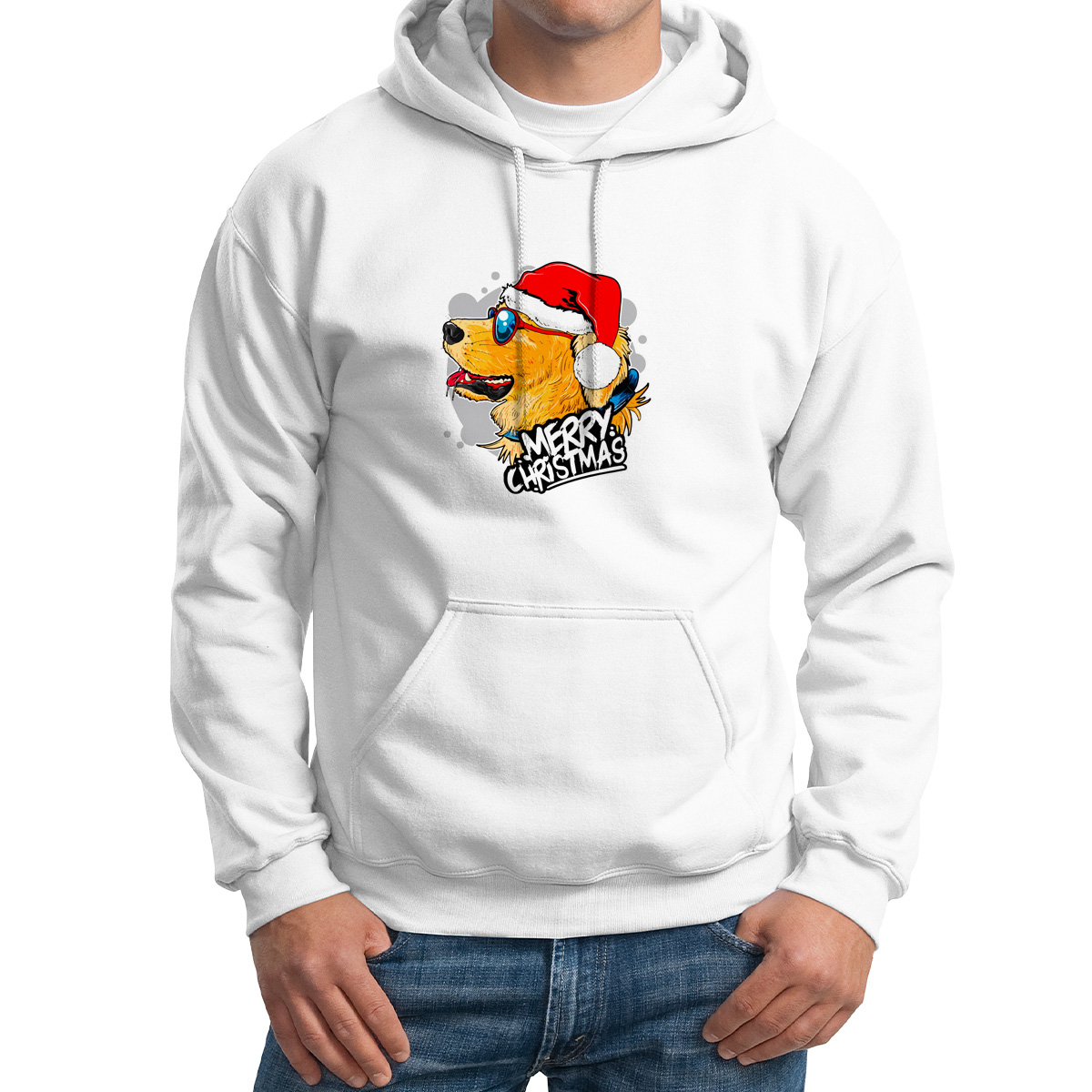 

Худи унисекс CoolPodarok Новый год.Мерри кристмас собака белое 42 RU, Белый, M0501741