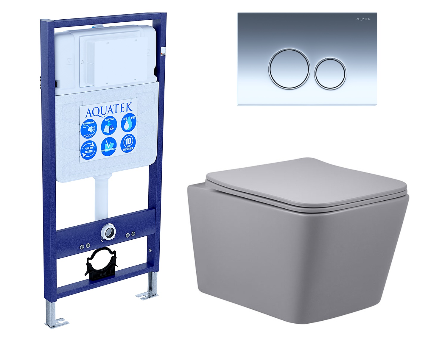 

Комплект: инсталляция Акватек Standart + унитаз Q-Line серый с кнопкой хром