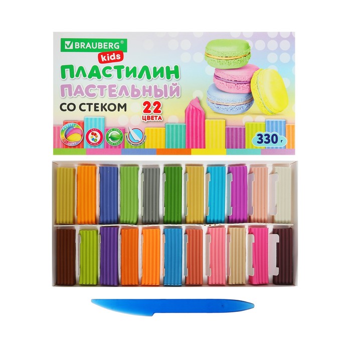 

Пластилин BRAUBERG KIDS со стеком 22цв 330г