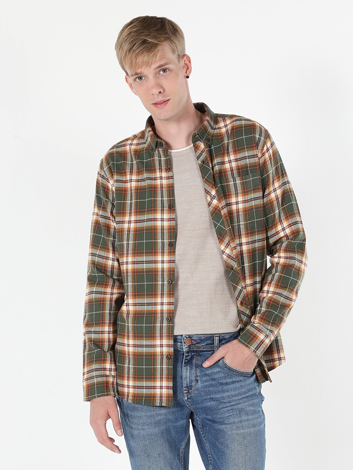 

Рубашка мужская Colin's CL1059643_Q1.V1_KHA хаки 2XL, CL1059643_Q1.V1_KHA