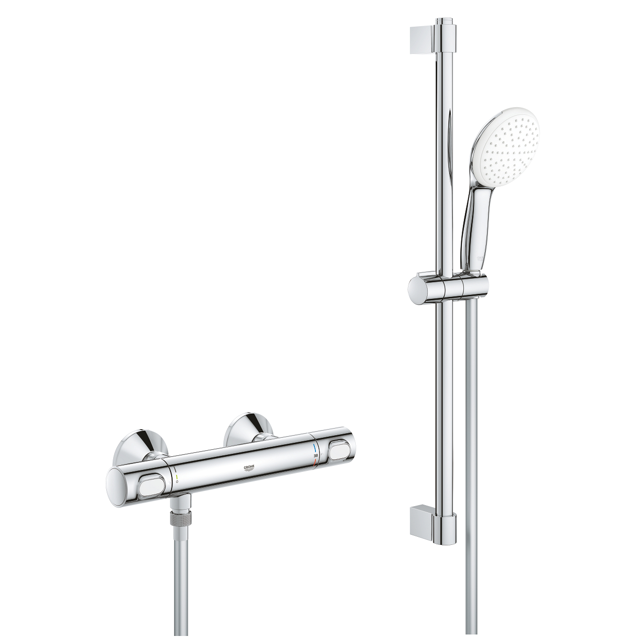 

Термостат для душа GROHE Grohtherm 500 с душевым гарнитуром 600 мм, хром (34796001), Серебристый