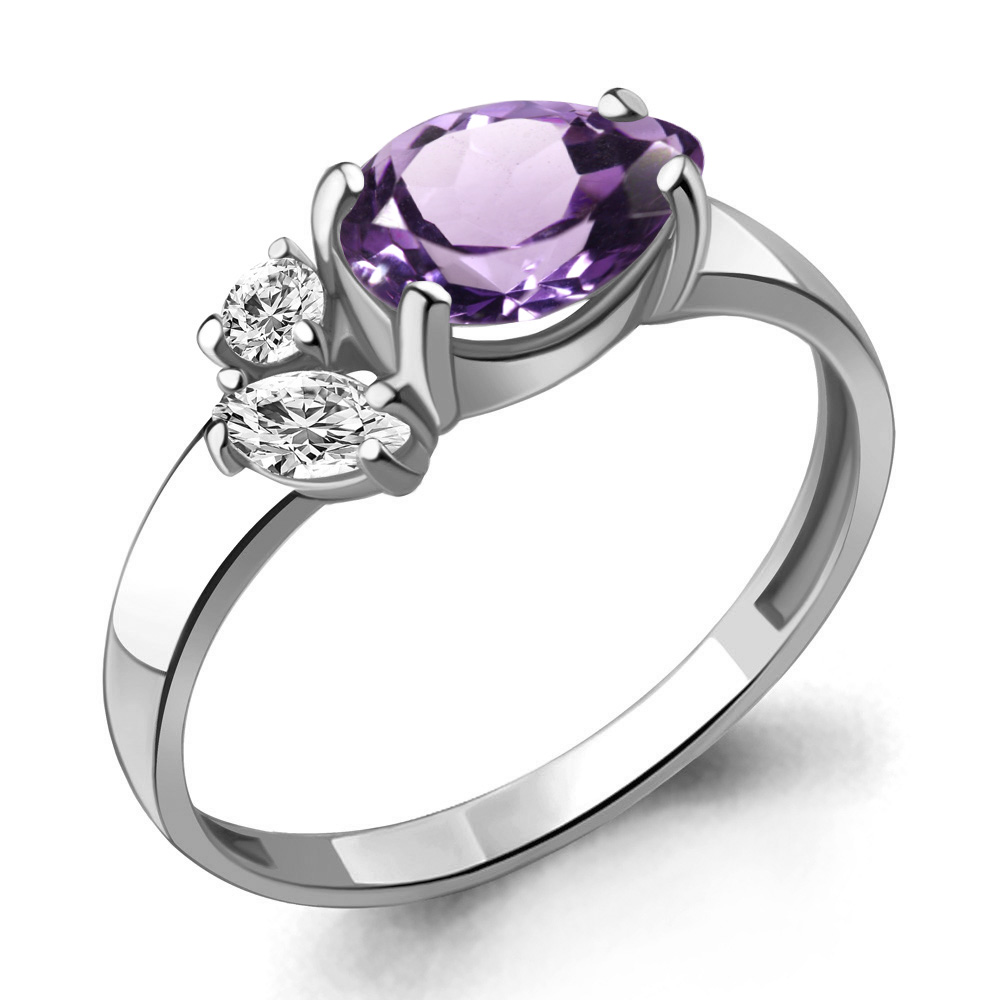 

Кольцо из серебра с аметистом/фианитом р., Aquamarine 6934204А, 6934204А_925_р