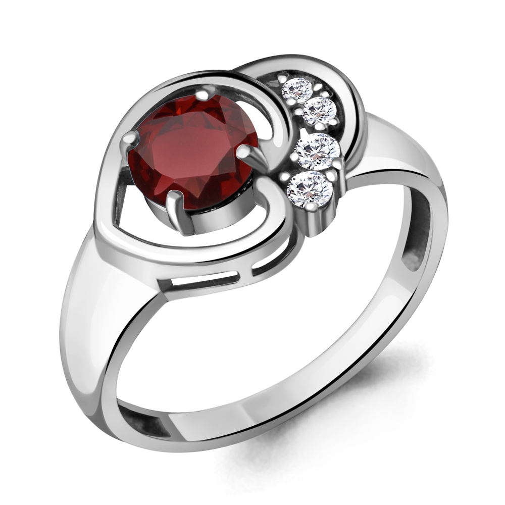 

Кольцо из серебра с гранатом/фианитом р., Aquamarine 6932503А, 6932503А_925_р