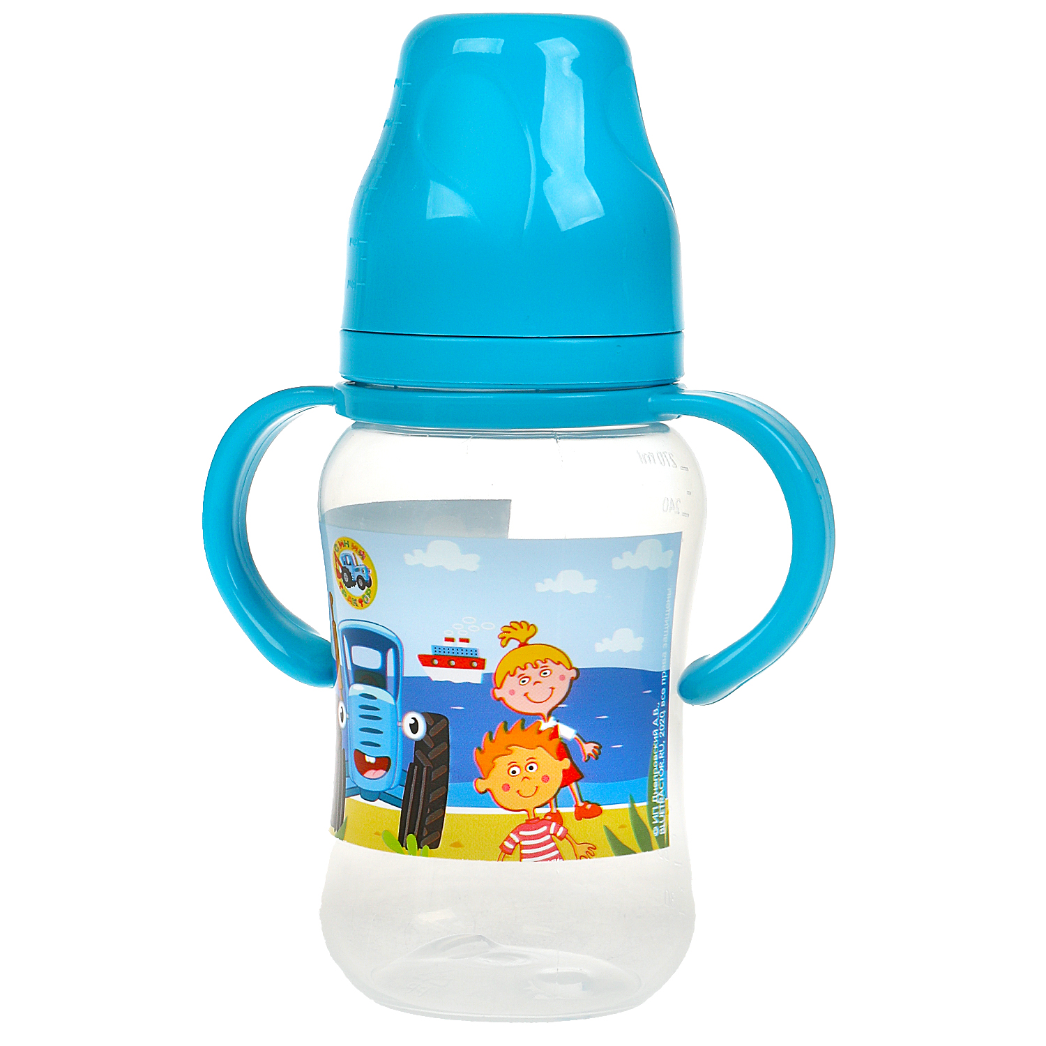 Бутылочка для кормления детская Умка широкое горлышко Синий трактор с ручками 270 мл