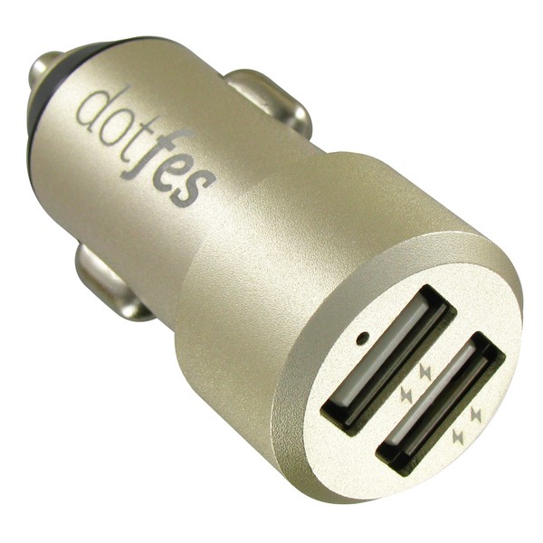 фото Автомобильное зарядное устройство dotfes b03s 2xusb, 4.8a+кабель micro usb gold