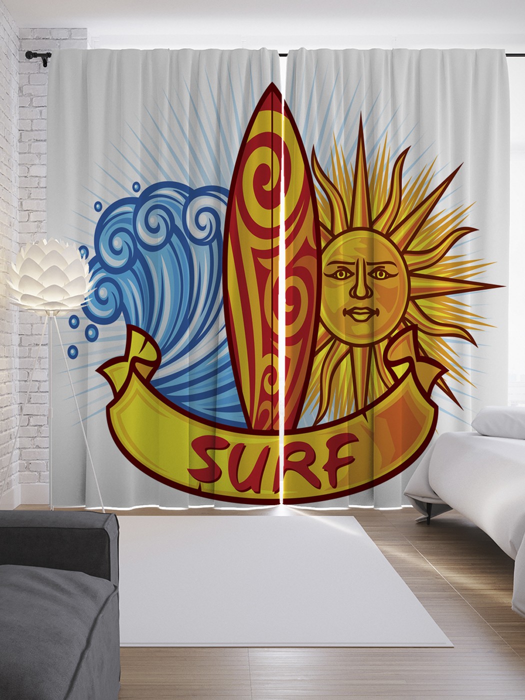 фото Шторы с фотопечатью "солнечный серф" из сатена, 290х265 см joyarty