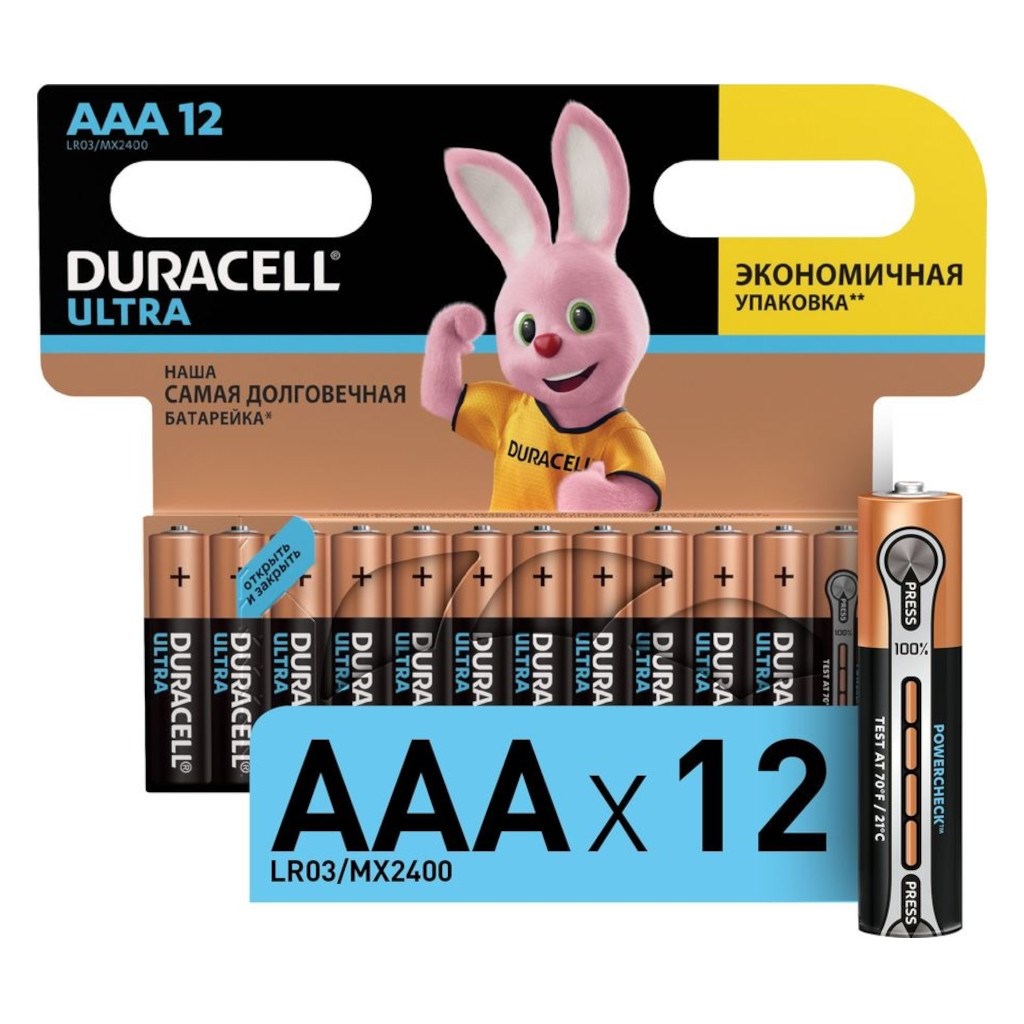 

AAA (LR03) Duracell Ultra Power, 1.5V, упаковка 12шт.