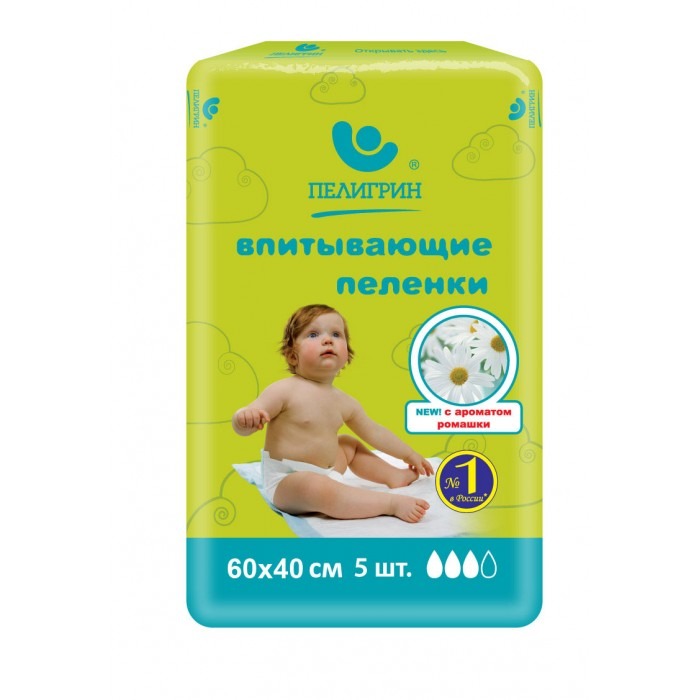

Пеленки впитывающие Пелегрин с ароматом ромашки 60х40 см 5 шт.