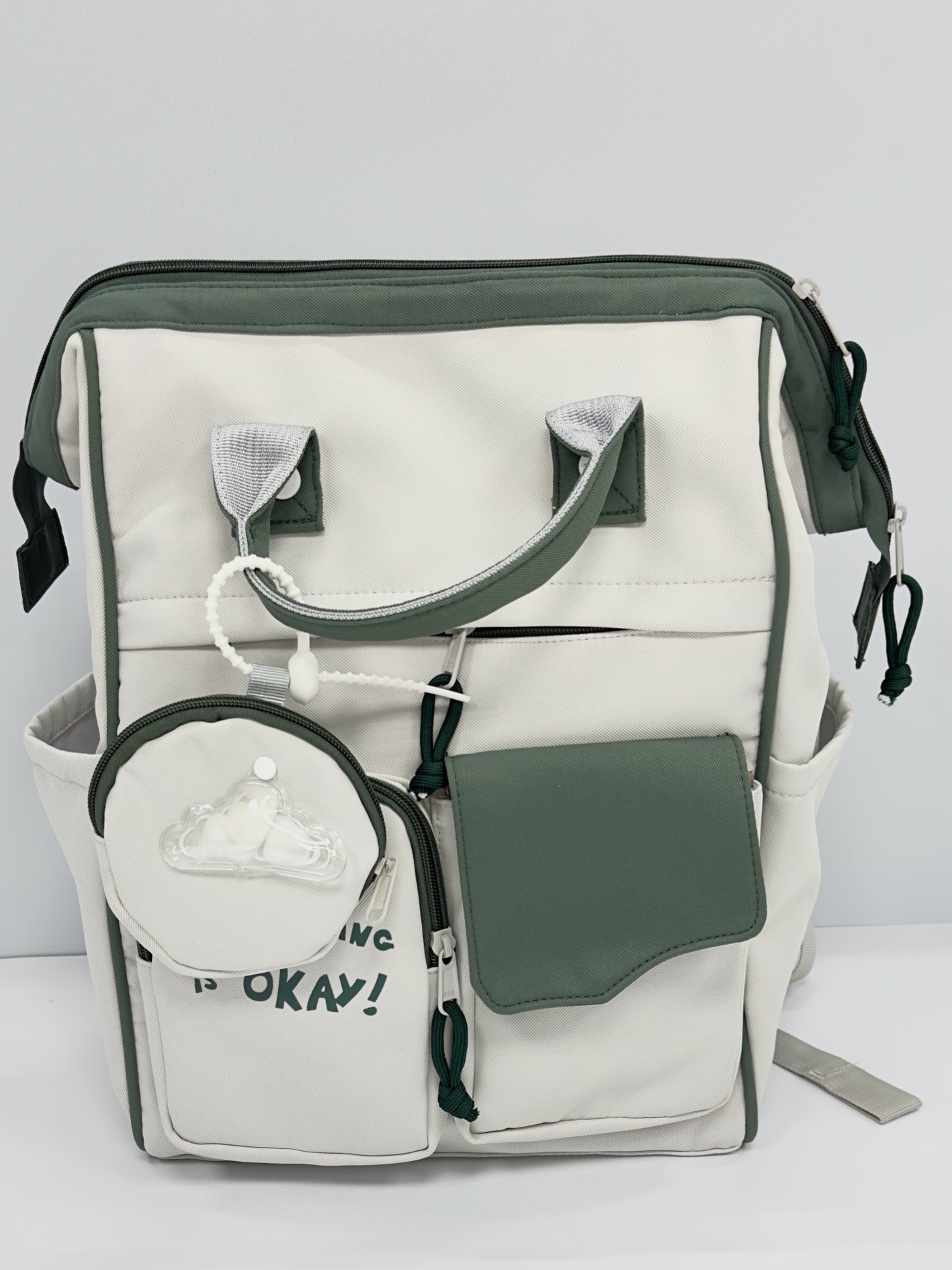Сумка-рюкзак женская School Ray 9-181 серо-зеленая, 39x30x39 см