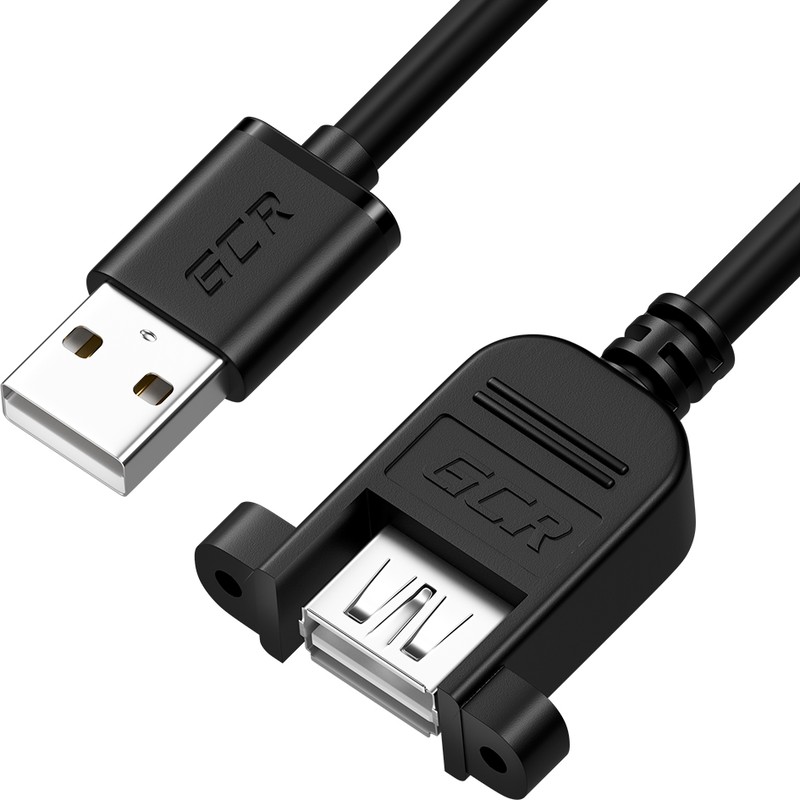 фото Удлинитель gcr 1.0m usb2.0, am/af крепление под винт, черный, 30/30 awg, gcr-52446 greenconnect