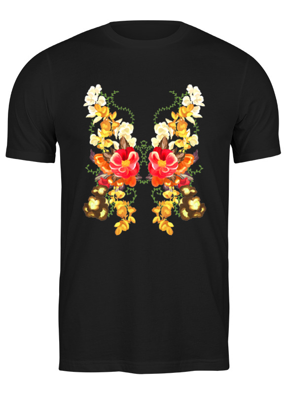 Черная мужская футболка с цветочной бабочкой Printio, размер 3XL.