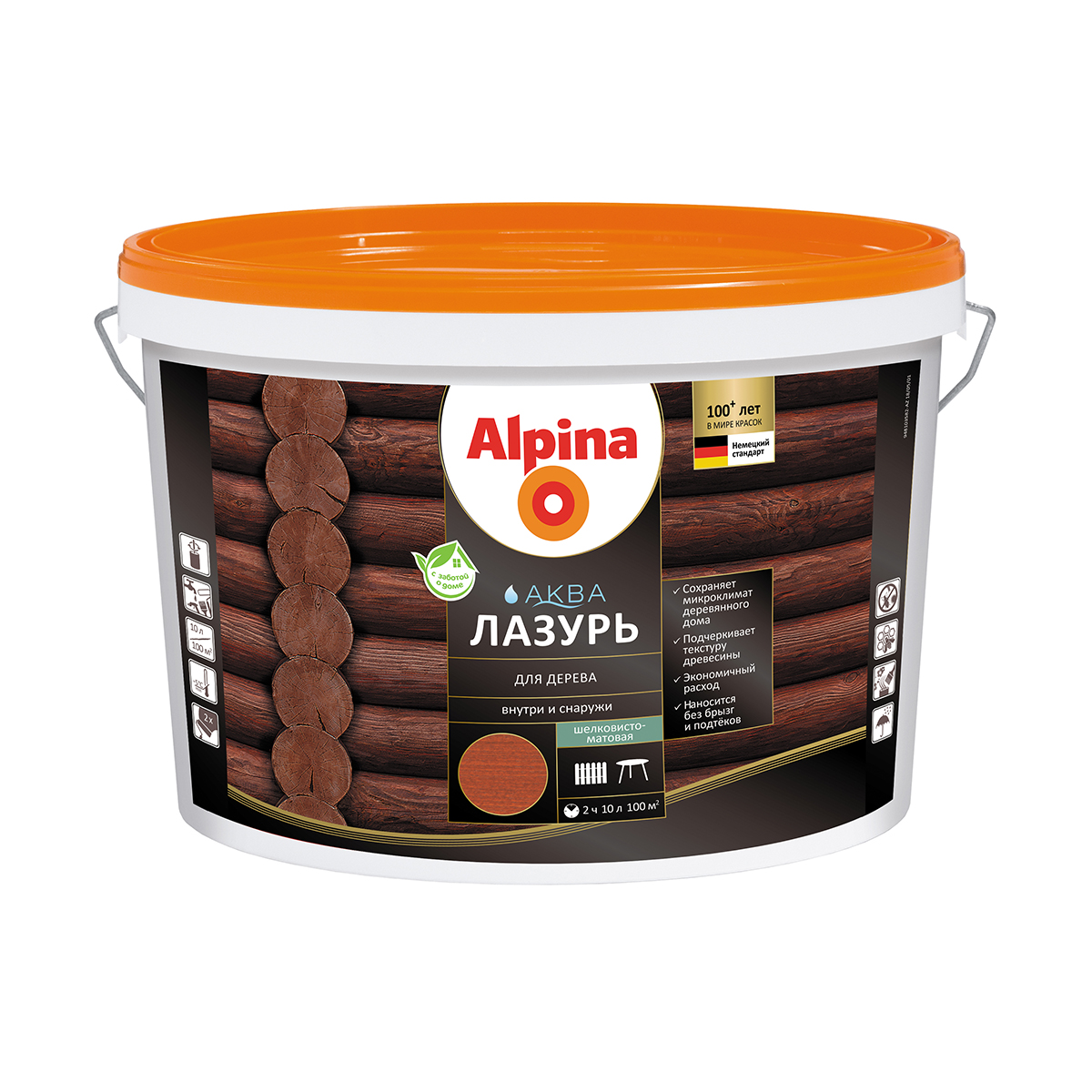 

Защитная лазурь для дерева Alpina Аква, 10 л, махагон