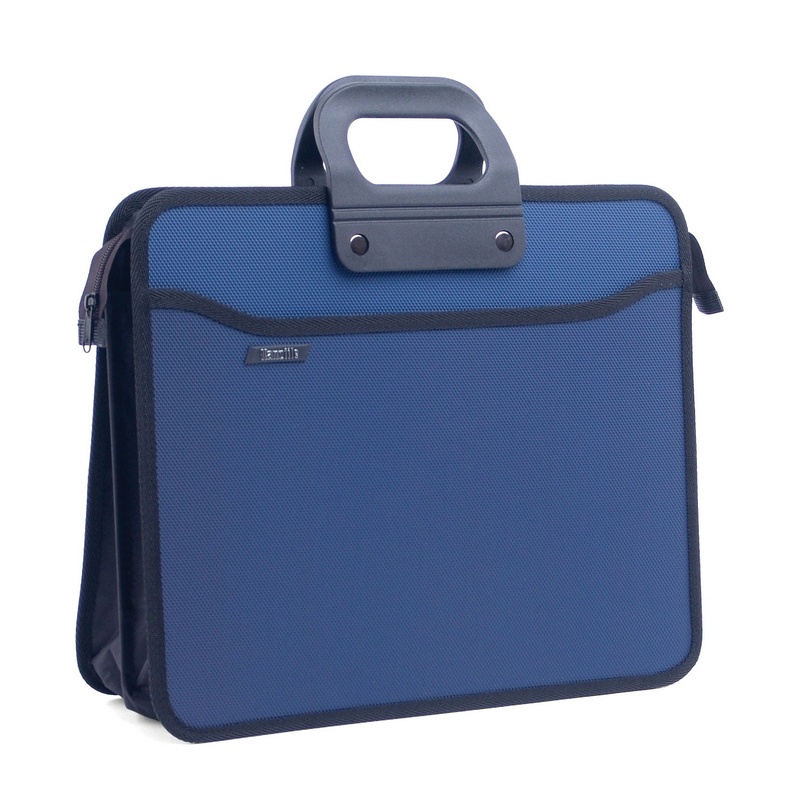 фото Папка-портфель пластиковая, а4, синяя (390x320 мм, 4 отделения, усиленная ручка) комус