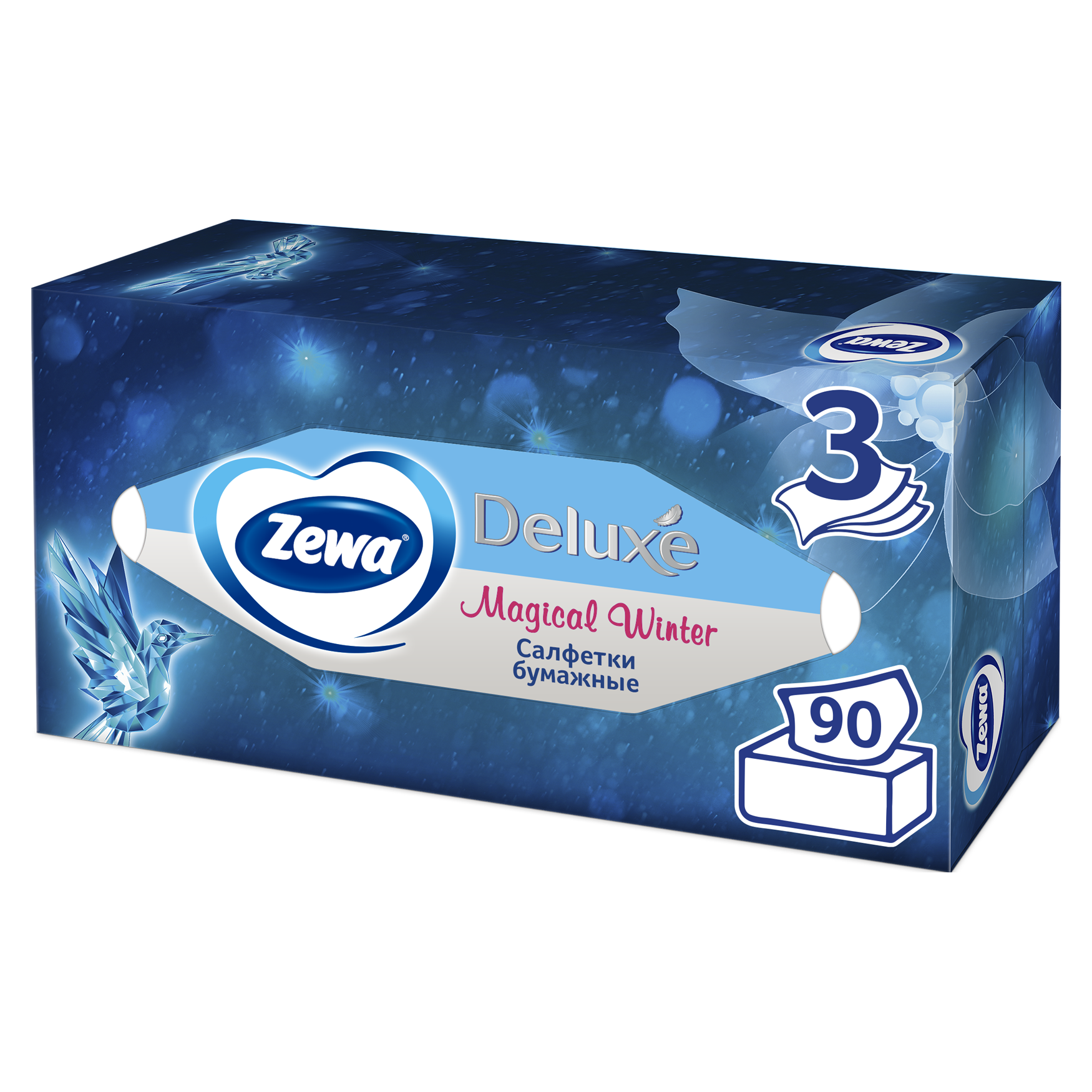 фото Салфетки бумажные в коробке zewa deluxe дизайн, 3 слоя, 90 шт.