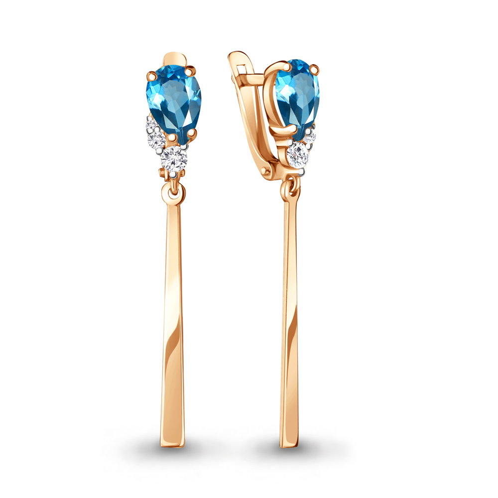 

Серьги подвески из серебра с топазом/фианитом Aquamarine 4734305А, 4734305А_925_з