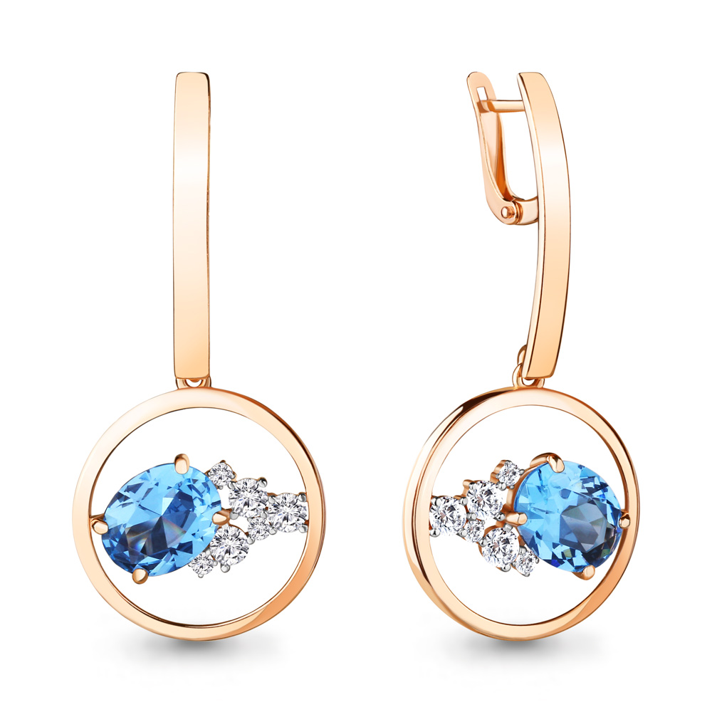 

Серьги подвески из серебра с топазом искусственным/фианитом Aquamarine 4744292А, 4744292А_925_з