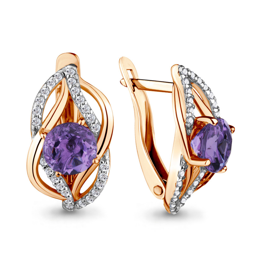 

Серьги из серебра с аметистом/фианитом Aquamarine 4405204А, 4405204А_925_з