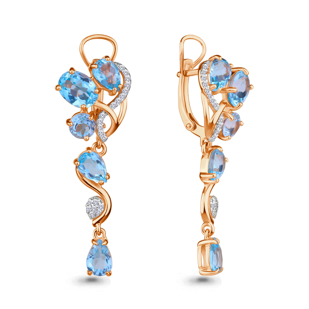 

Серьги подвески из серебра с топазом/фианитом Aquamarine 4706202А, 4706202А_925_з