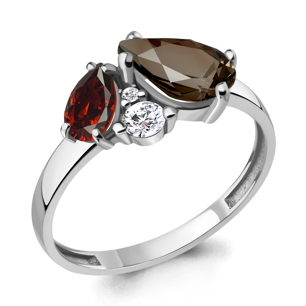 

Кольцо из серебра с гранатом/кварцем/фианитом р., Aquamarine 6934636А, 6934636А_925_р