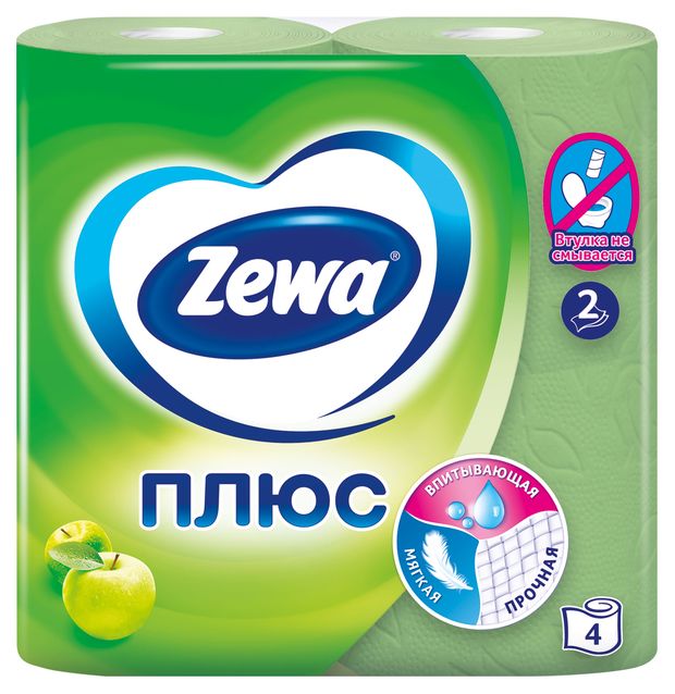 фото Туалетная бумага zewa плюс яблоко, 2 слоя, 4 рулона