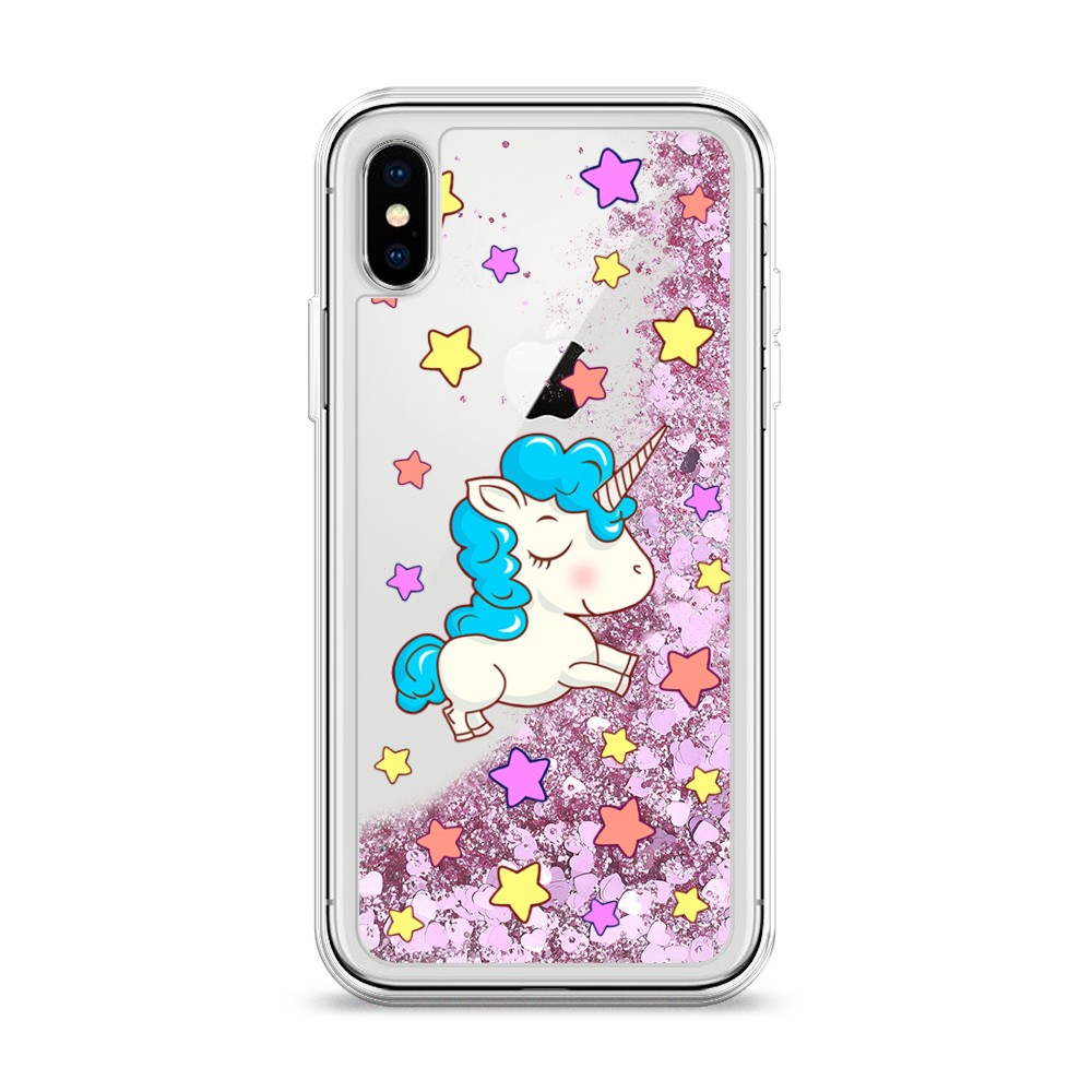 

Жидкий чехол с блестками "Звездный единорог" на Apple iPhone XS (10S), 11894-1