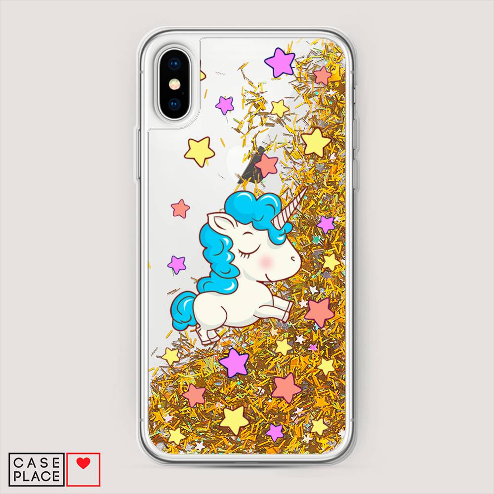 

Жидкий чехол с блестками "Звездный единорог" на Apple iPhone XS Max (10S Max), 11990-1