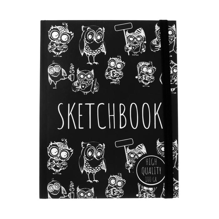 

Скетчбук А5, 64 листа Black&White Совы, твёрдая обложка, резинка, блок 100 г/м2