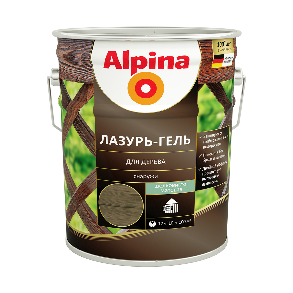

Защитная лазурь-гель для дерева Alpina, 10 л, черная