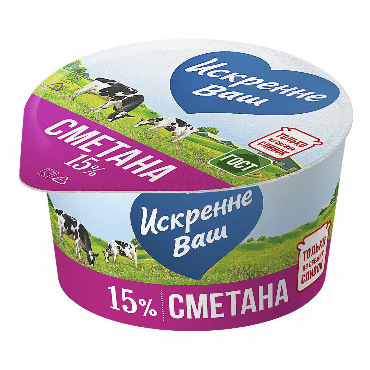 

Сметана Искренне Ваш 15% БЗМЖ 180 г