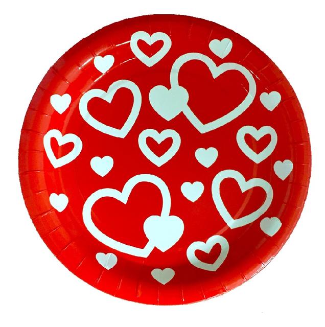 фото Тарелка бумажная красная с сердцами, 17 см, 6 шт. гк сфера