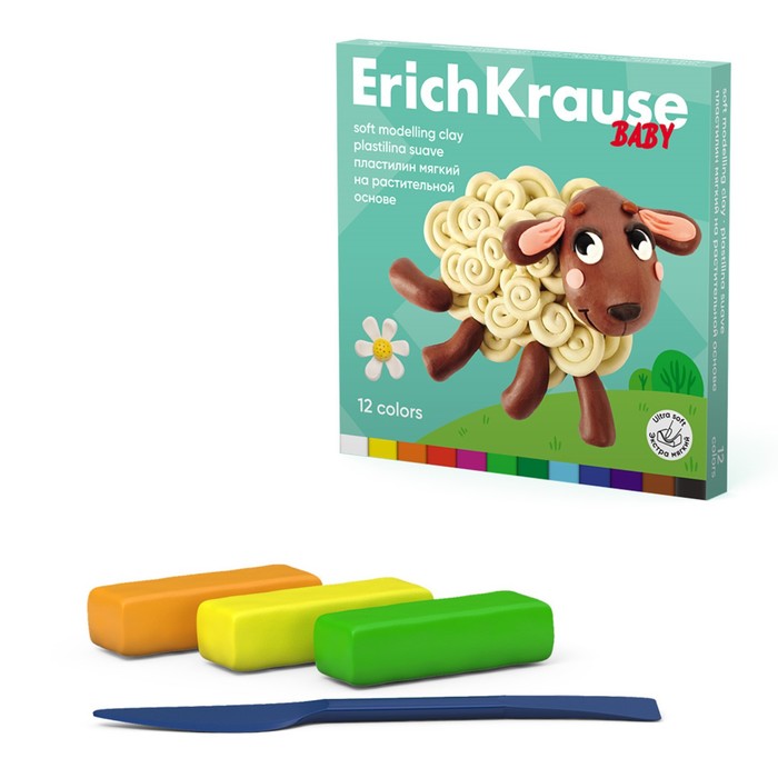 

Пластилин мягкий 12 цветов, 240 г, ErichKrause Baby, со стеком, на растительной основе
