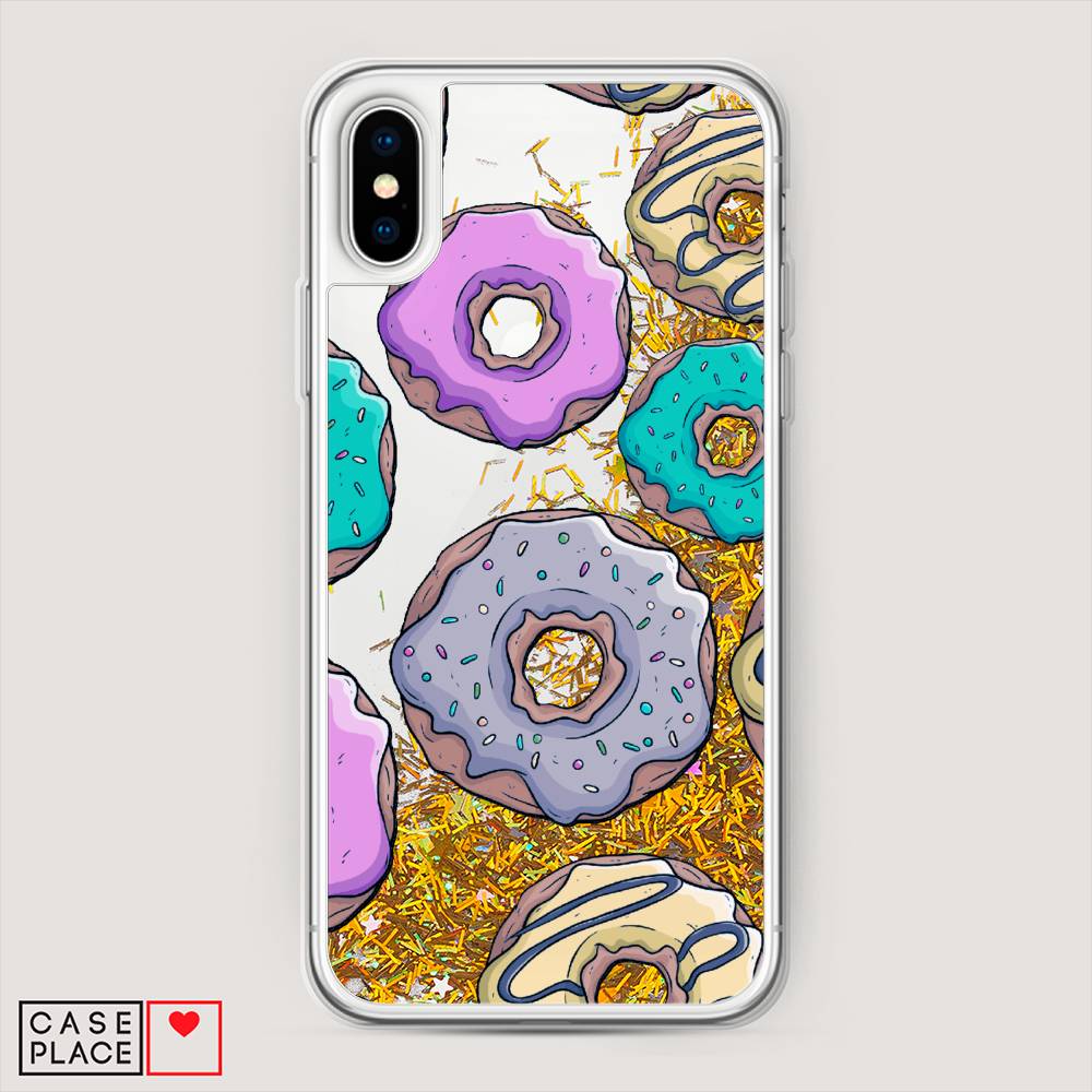 

Чехол с блестками "Разноцветные пончики в глазури 2" на Apple iPhone XS Max, 11990-1
