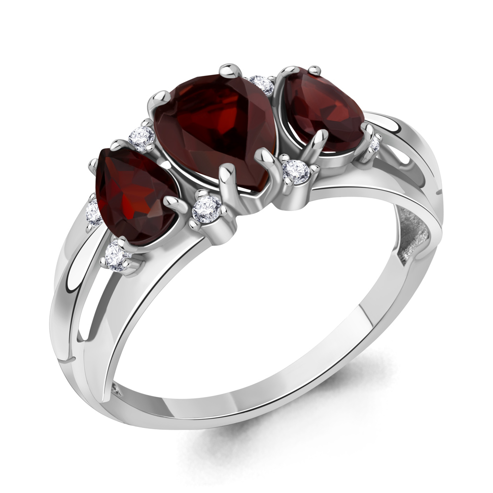 

Кольцо из серебра с гранатом/фианитом р., Aquamarine 6907103А, 6907103А_925_р