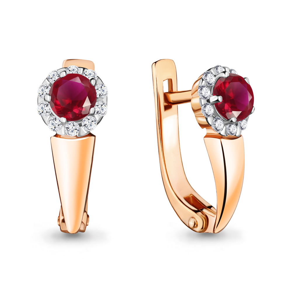 

Серьги из красного золота с бриллиантом/рубином Aquamarine 940943к, 940943к_585_кз