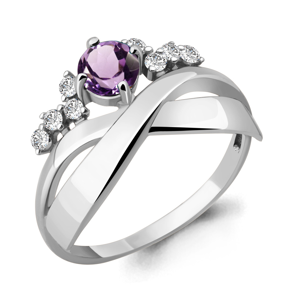 

Кольцо из серебра с аметистом/фианитом р., Aquamarine 6581304А, 6581304А_925_р