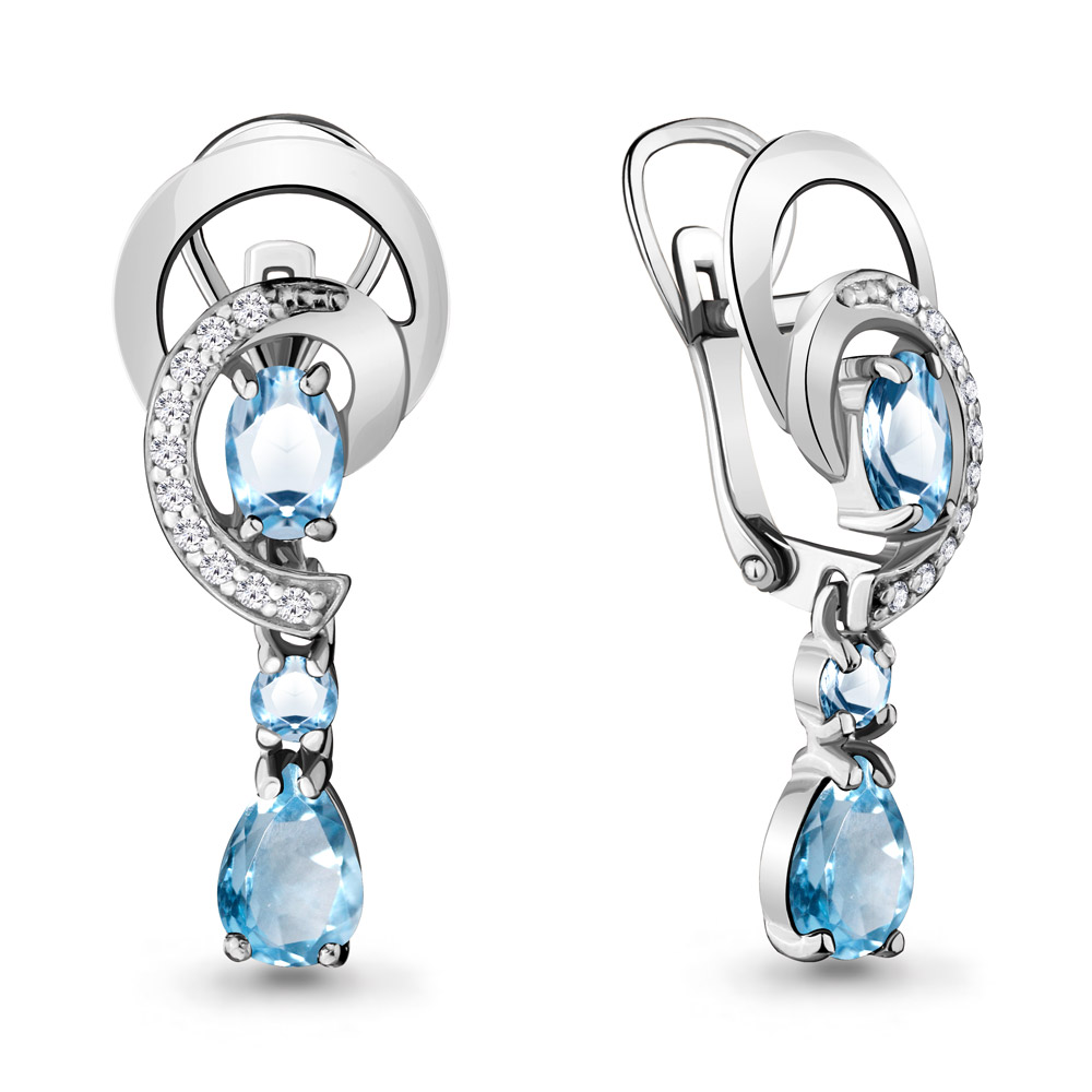 

Серьги подвески из серебра с топазом/фианитом Aquamarine 4431505А, 4431505А_925_р