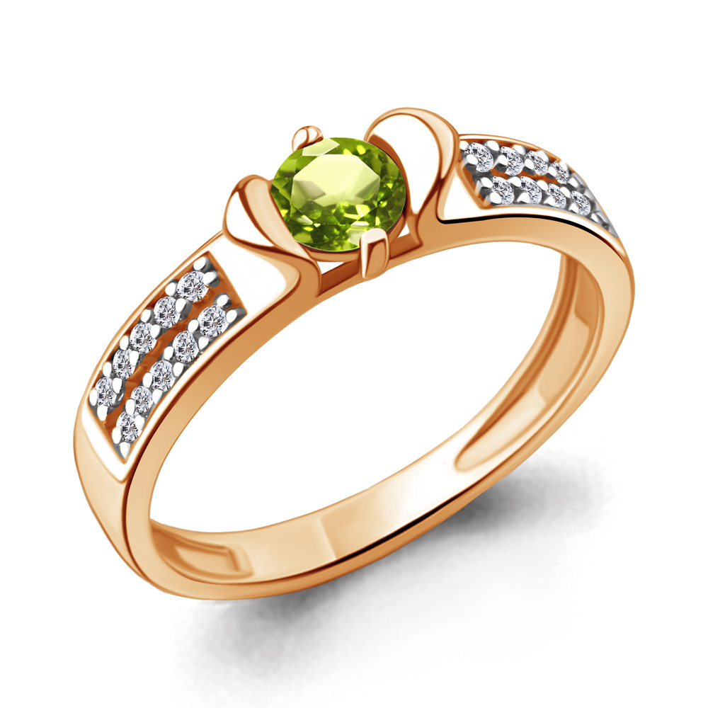 

Кольцо из серебра с хризолитом/фианитом р. Aquamarine 6519507А, 6519507А_925_з