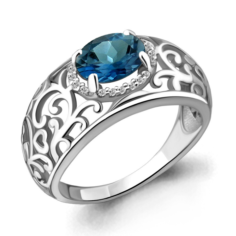 

Кольцо из серебра с топазом/фианитом р. Aquamarine 6543408А, 6543408А_925_р
