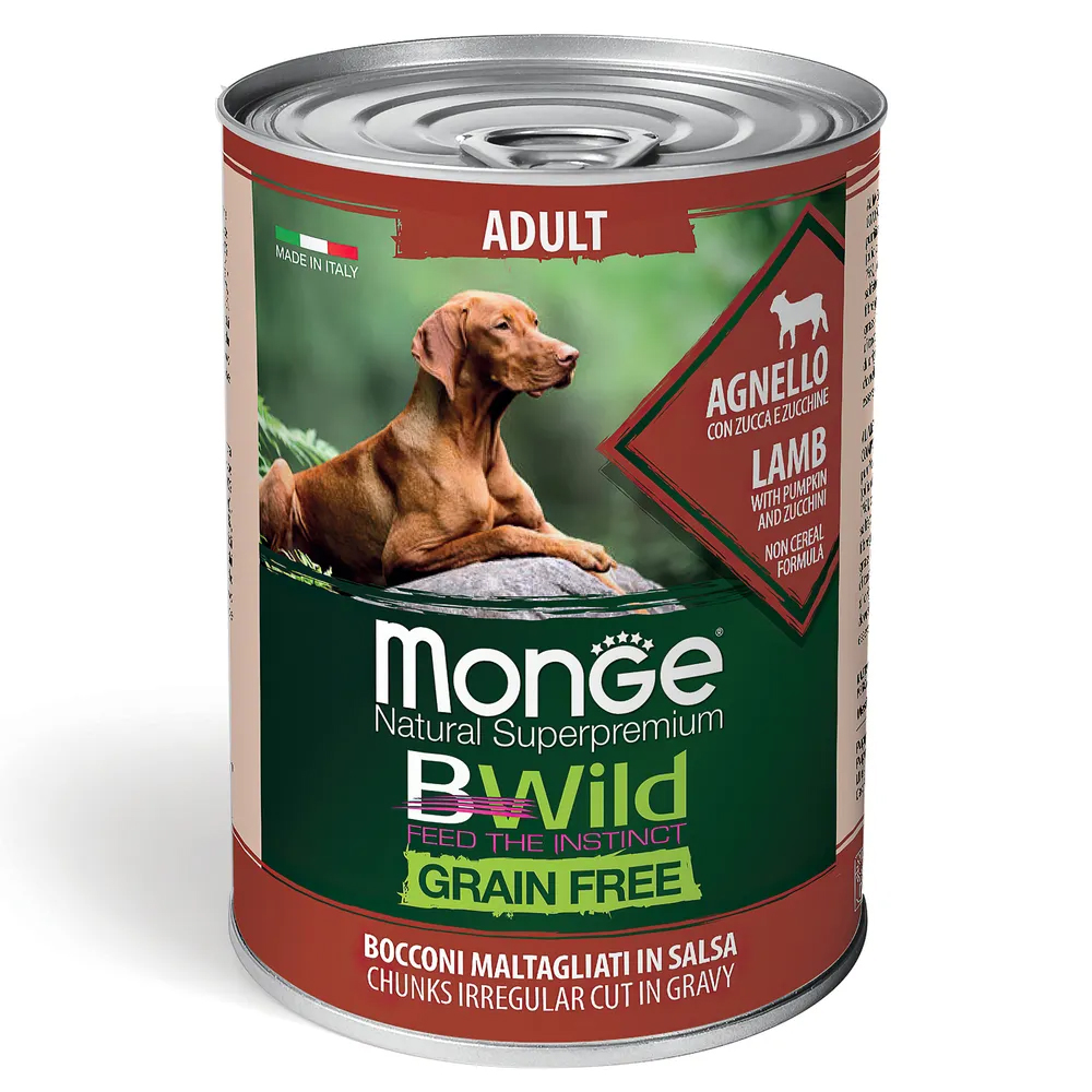 Консервы для собак Monge BWild Grain Free ягненок, тыква, кабачки, 400 г