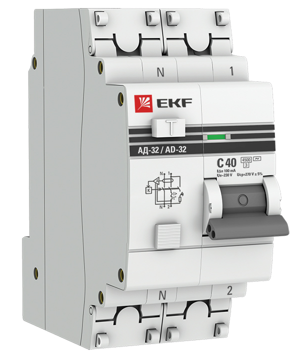 фото Выключатель авт. диф. тока 1п+n c 40а 100ма тип ac 4.5ка ад-32 proxima ekf da32-40-100-pro
